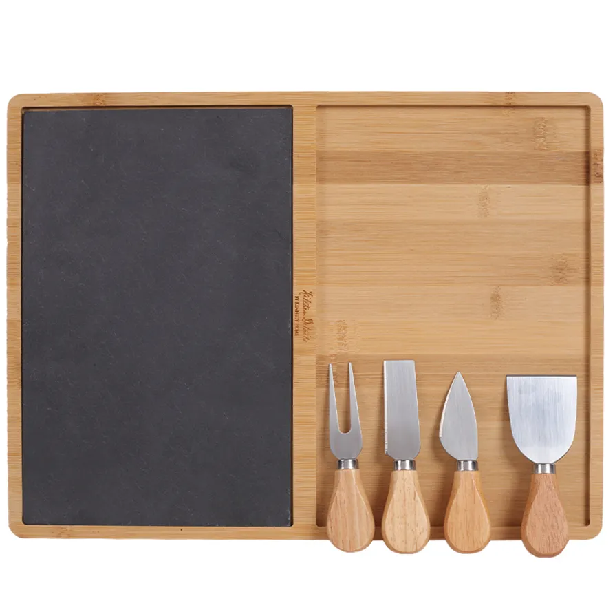 Tabla Para Servir Queso Kennedy Home Kitchen Detail De Bamboo 40x20 Con 4 Acc Marron