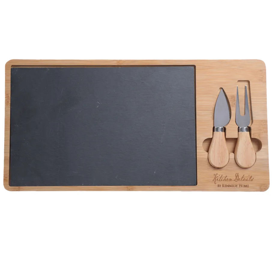 Tabla Para Servir Queso Kennedy Home Kitchen Detail De Bamboo 40x20 Con 2 Acc Marron