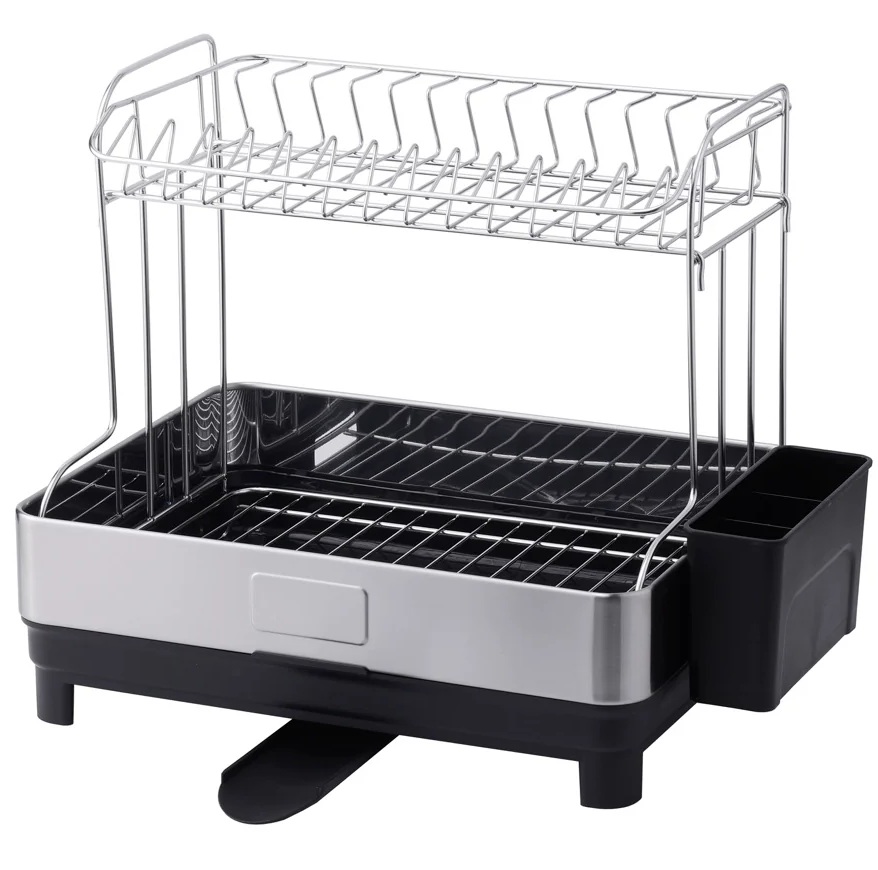 Escurridor De Platos Soho 2 Niveles 52.5x34.5x38.5 Cm Negro Y Plateado