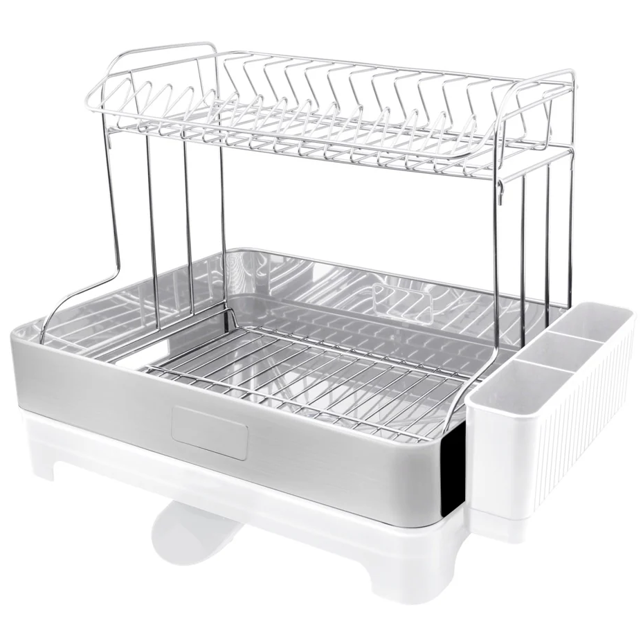 Escurridor De Platos Soho 2 Niveles 52.5x34.5x38.5 Cm Blanco Y Plateado
