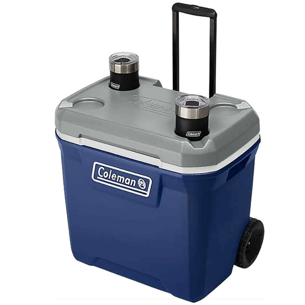 Cava Coleman 61 Lts 65 Qt 101 Latas Con Ruedas Asa Telescopica Y Portavasos Azul Marino