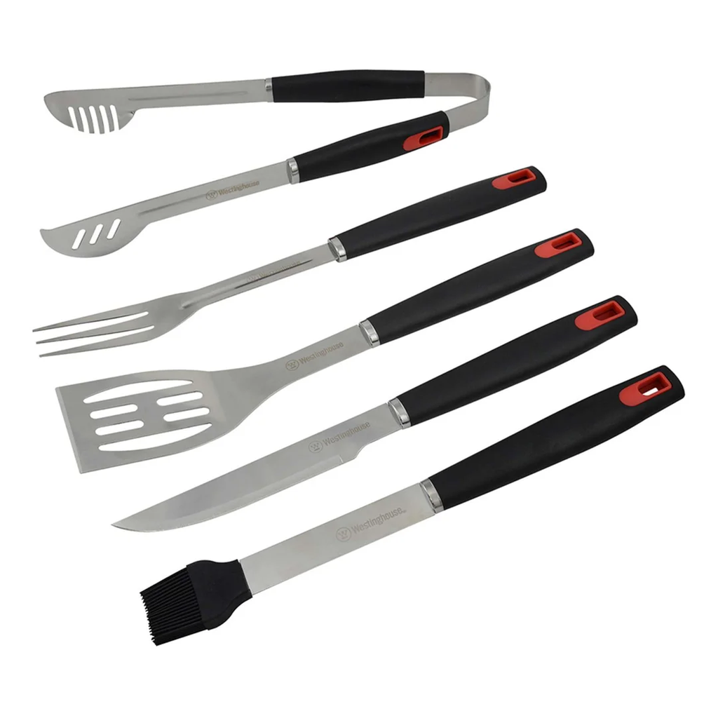 Set Utensilios Para Parrilla Westinghouse 5 Pzas Acero Y Negro