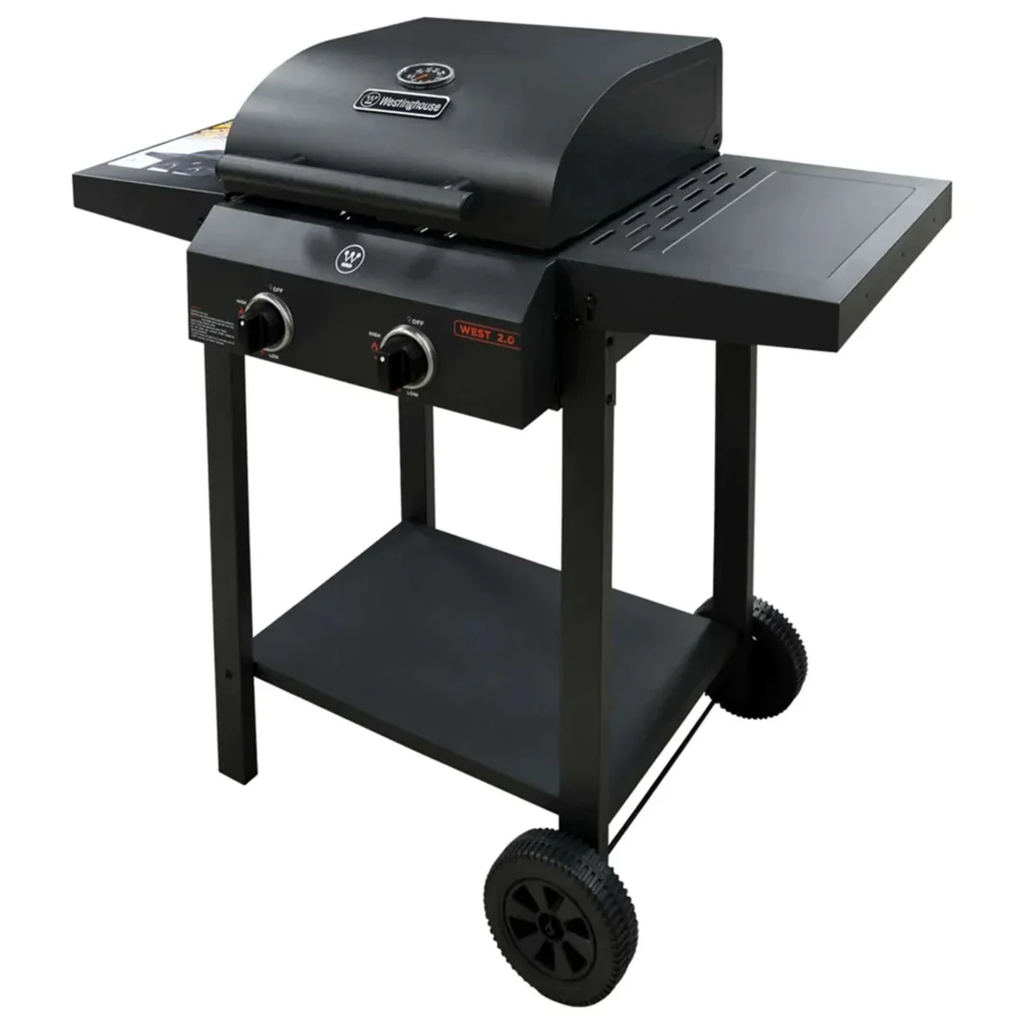 Parrillera A Gas Westinghouse Con Perillas Ruedas Estantes Negro