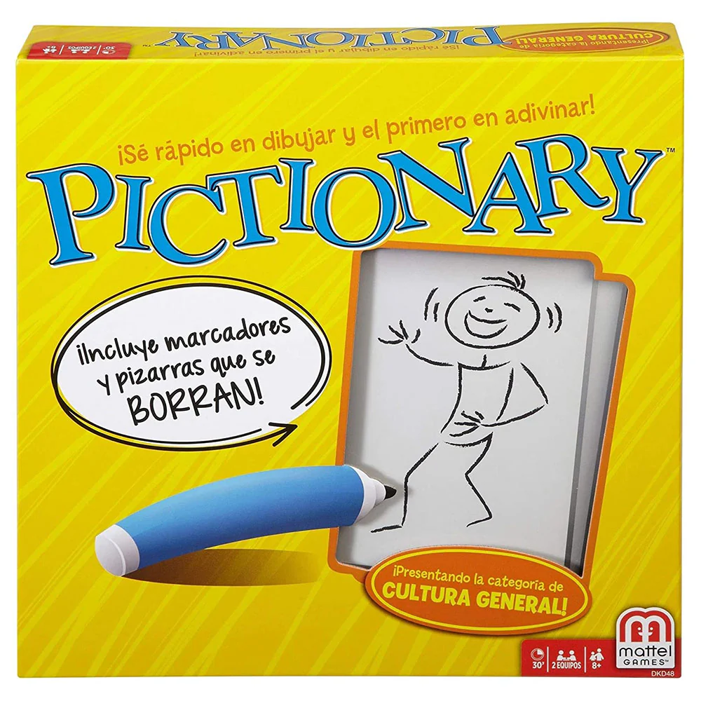 Juego De Mesa Pictionary Mattel Con Marcadores Y Pizarras Borrables Amarillo