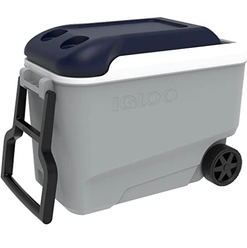 Cava Igloo MaxCold Latitude Roller 38 Lts 40 Qt Con Ruedas Asas Y Portavasos Gris Y Azul