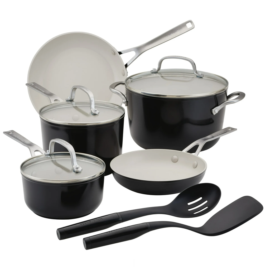 Juego De Ollas Y Utensilios Kitchenaid 10 Pzas Antiadherente De Ceramica Negro Onyx