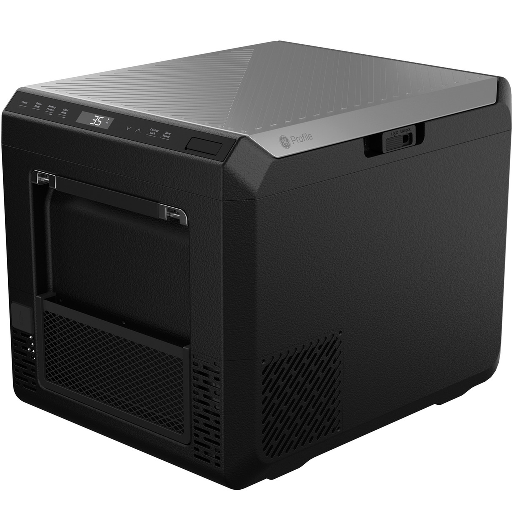 Cava Electrica GE Profile 50 Lts 53 Qt 78 Latas Con Pantalla LCD Cestas Extraibles Y Drenaje 12V Negro