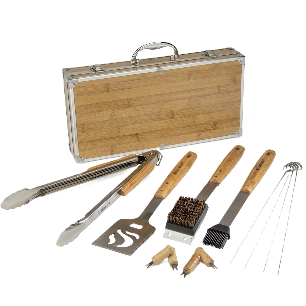 Juego De Utensilios De Cocina Cuisinart Para Parrilla 13 Pzas De Bambu Con Estuche Marron Y Acero