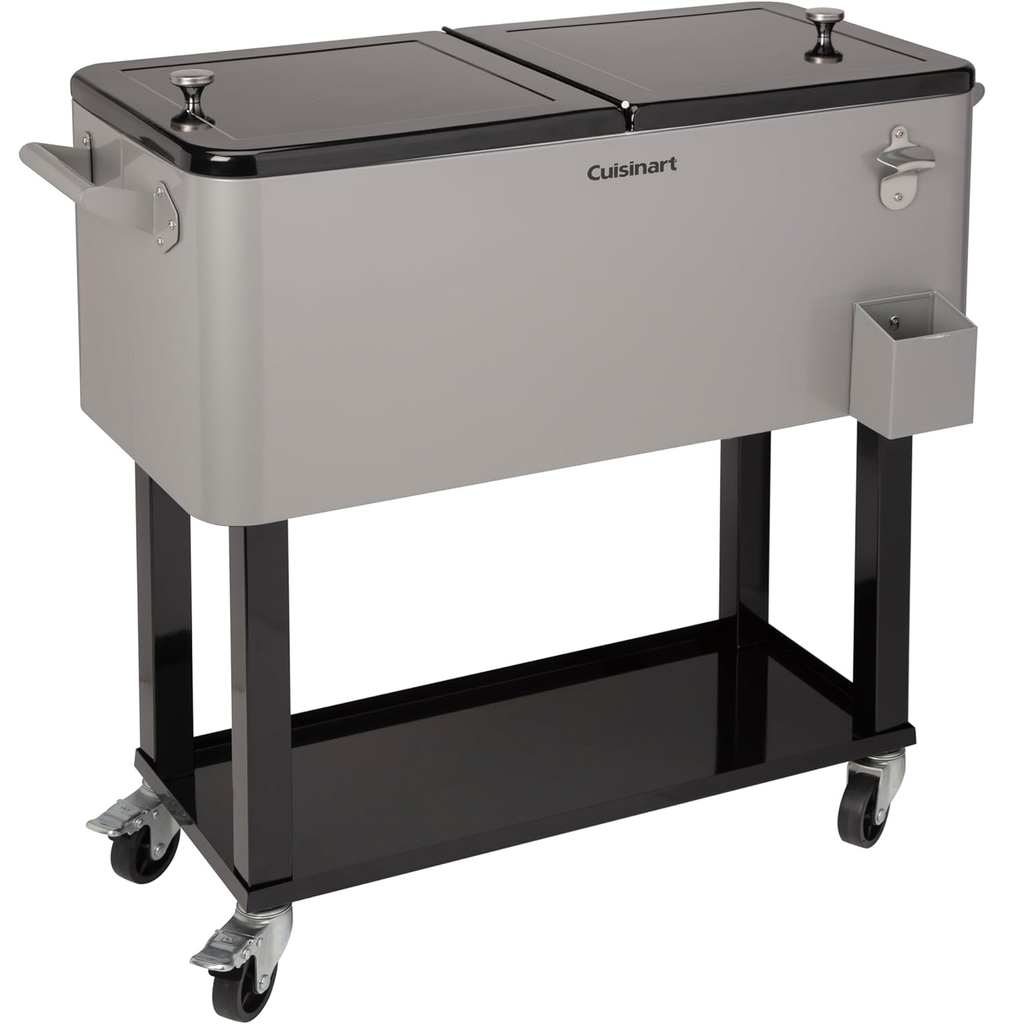 Cava Cuisinart 75 Lts 80 Qt Para Exteriores Con Ruedas Asas Abridor De Botellas Y Estante Gris Y Negro