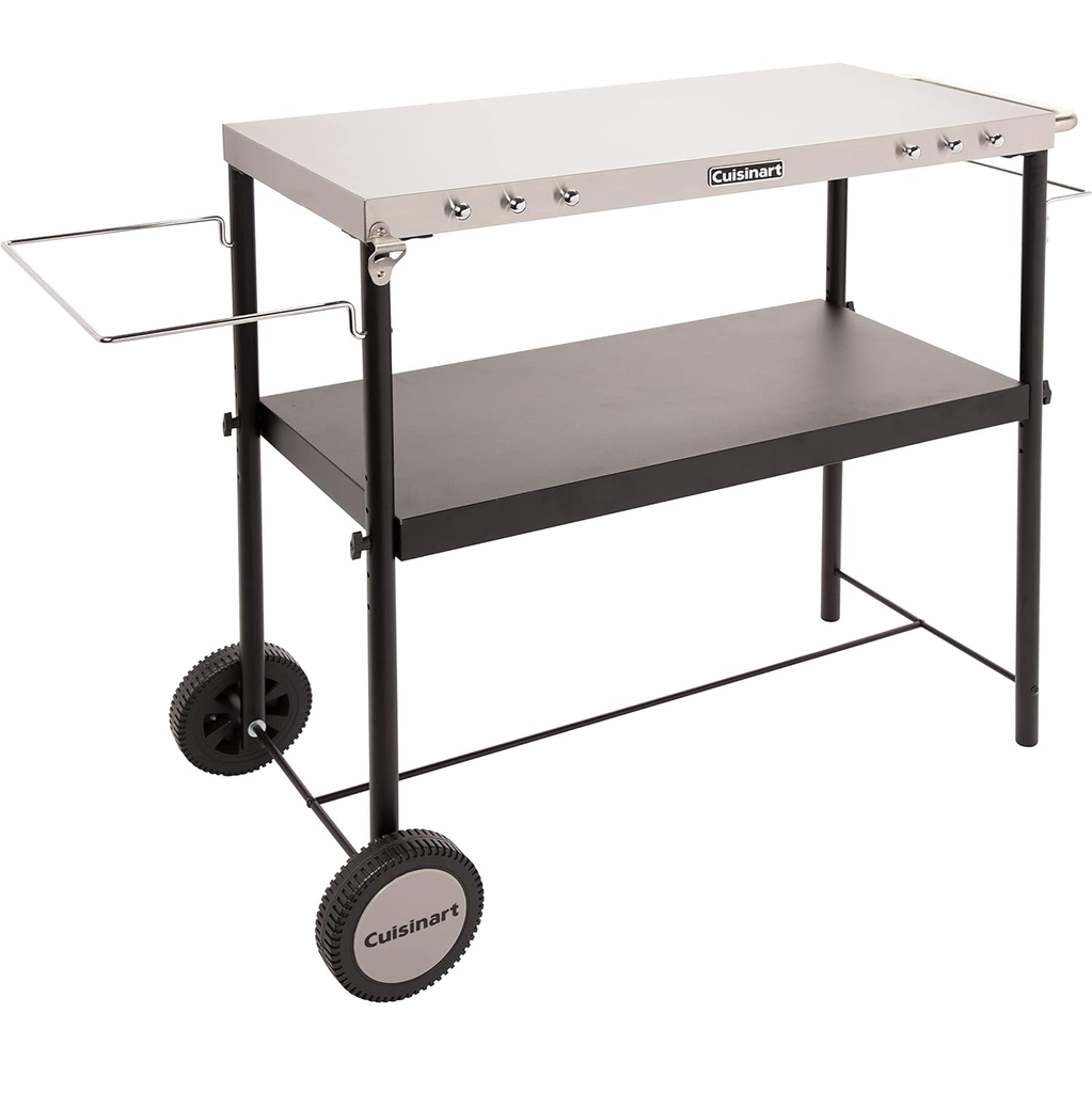 Mesa De Preparacion Cuisinart Para Parrilla Con Ruedas Estante Ganchos Para Herramientas Acero Y Negro