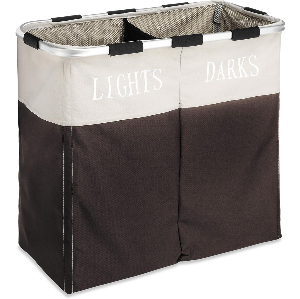 Cesta Para Ropa Clasificadora Whitmor 2 Secciones De Tela Beige Y Marron Oscuro