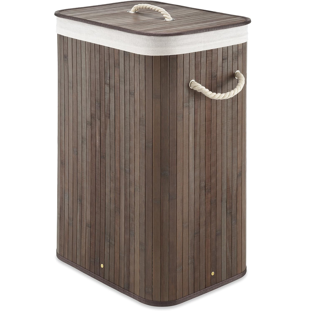 Cesta Para Ropa Whitmor De Bambu Con Tapa Y Asas De Cuerda Marron