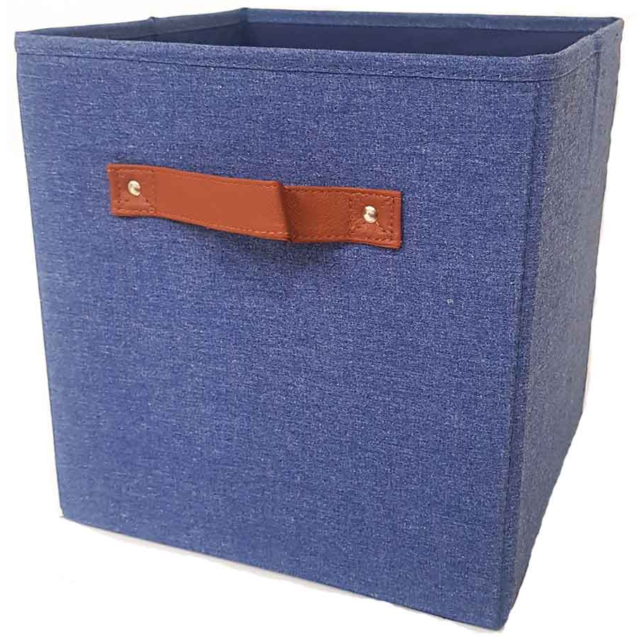 Cubo De Almacenamiento Whitmor Plegable Con Asa De Cuero Azul Y Marron