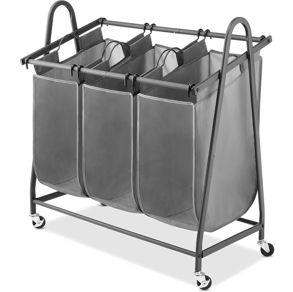 Cesta Para Ropa Clasificadora Whitmor 3 Secciones De Tela Con Ruedas Gris