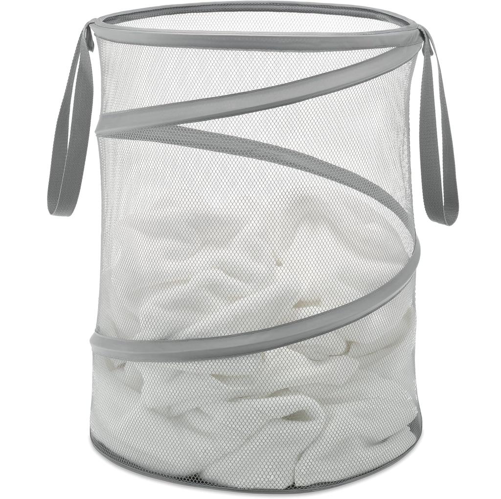 Cesta Para Ropa Whitmor Plegable De Malla Con Asas 38X51 Cm Gris