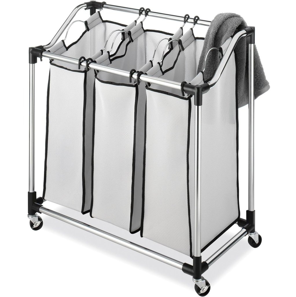 Cesta Para Ropa Clasificadora Whitmor 3 Secciones De Tela Con Ruedas Gris Claro