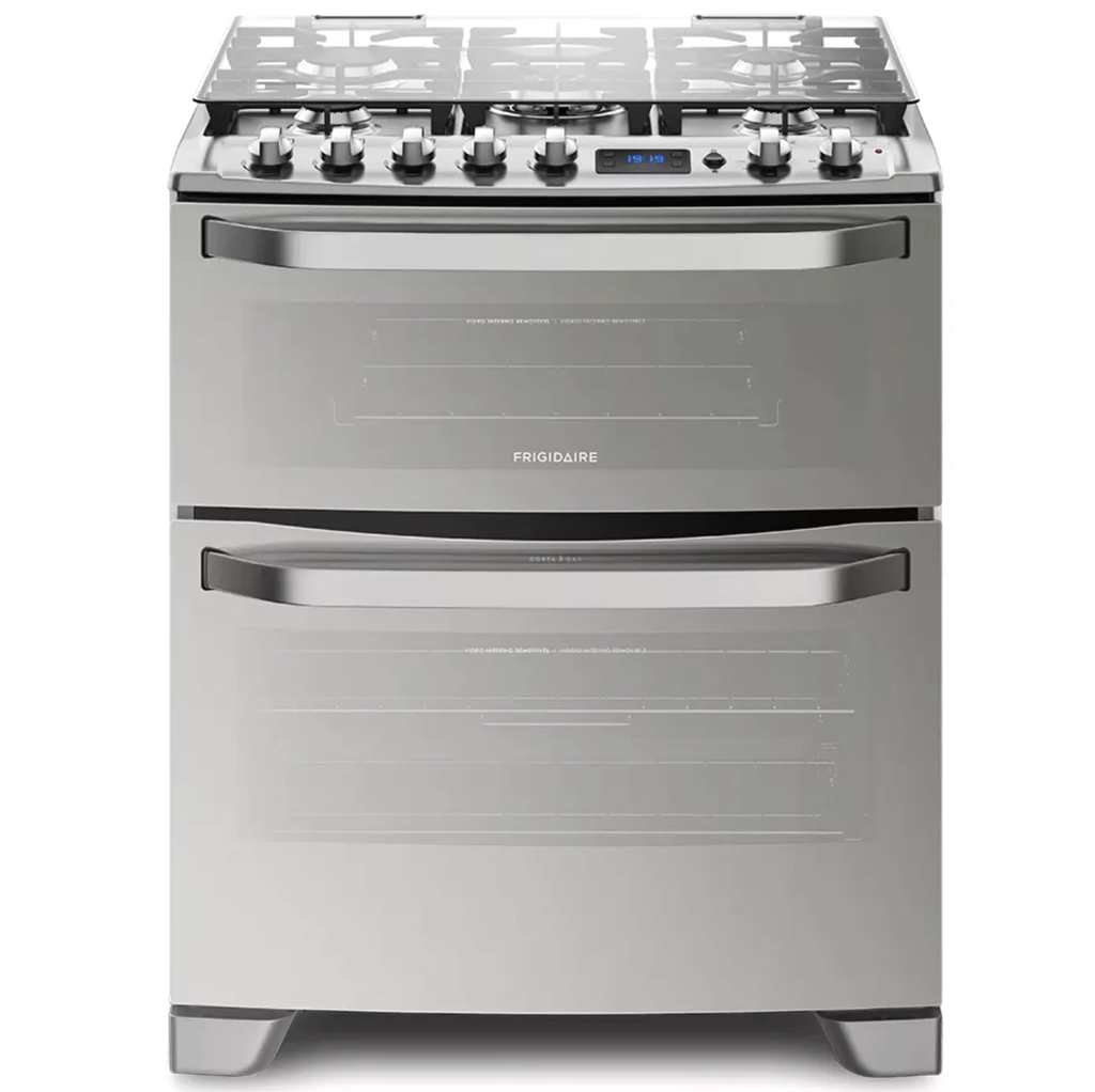 Cocina A Gas Frigidaire 76 Cm Quemador Doble LLama Doble Horno Perillas Control Digital Y Grill Espejo