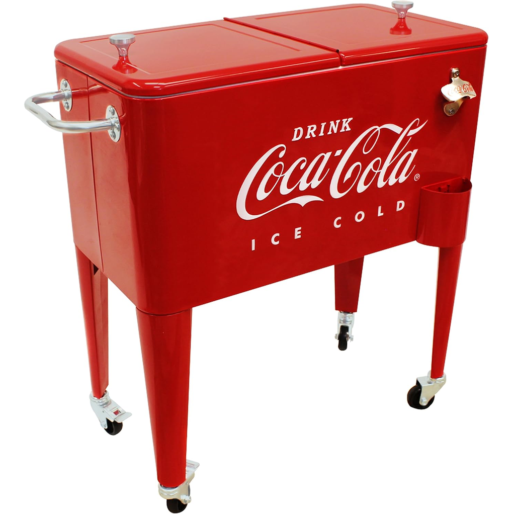 Cava CocaCola 57 Lts 60 Qt Para Exteriores Con Ruedas Asas Abridor De Botellas Y Colector De Tapas Rojo