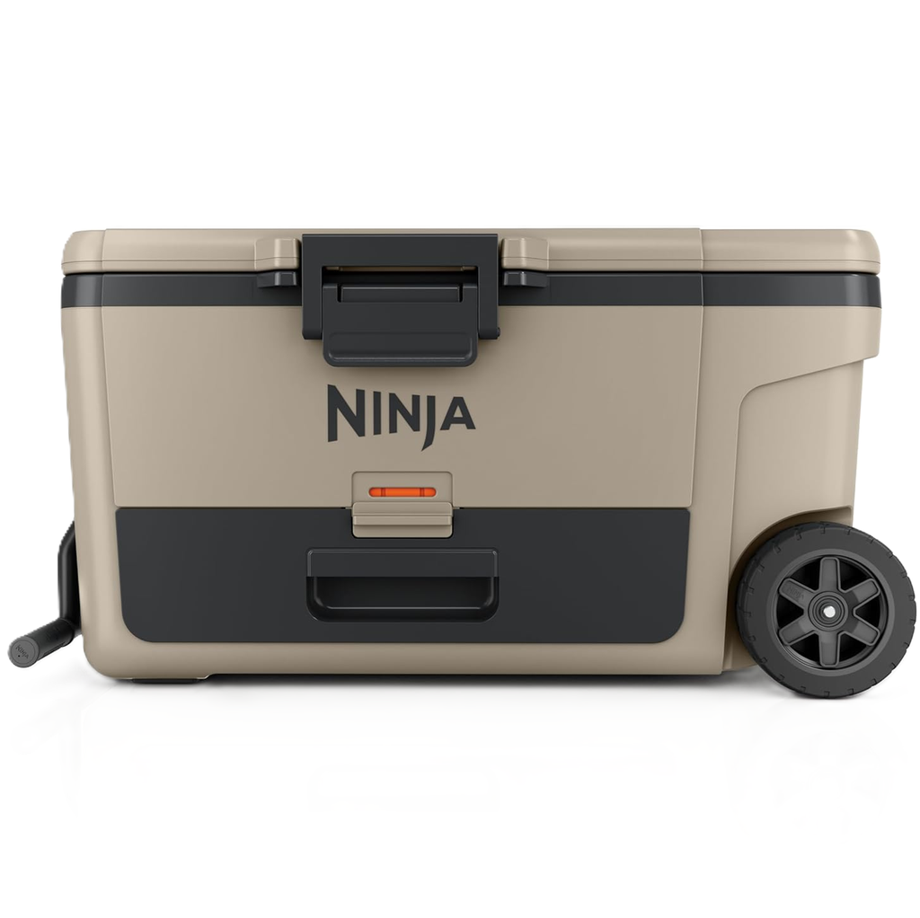 Cava Ninja FrostVault 62 Lts 65 Qt Con Zona Seca Para Almacenamiento Ruedas Y Asa Beige Y Negro