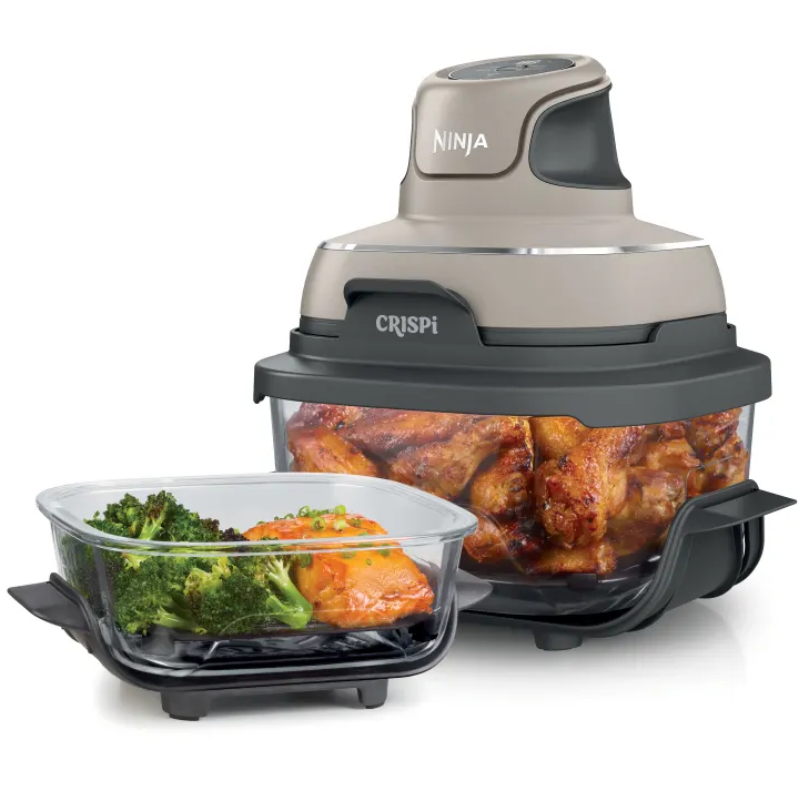Freidora De Aire Ninja Crispi 3.7 Lts Portatil 4 en 1 Recipientes De Vidrio Con Tapas Para Almacenamiento Gris