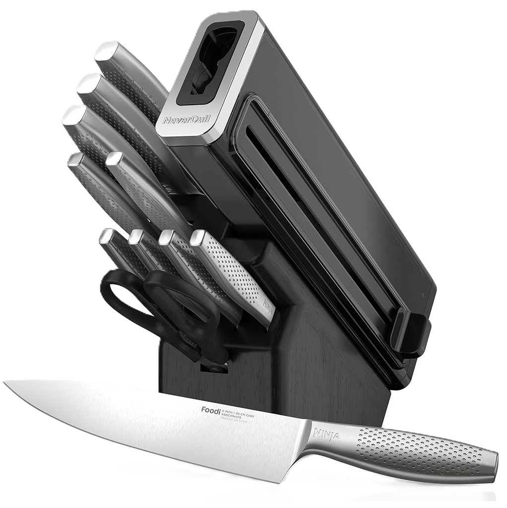Juego De Cuchillos Ninja Foodi NeverDull Premium 12 Pzas Con Base Y Afilador Integrado Acero Y Negro
