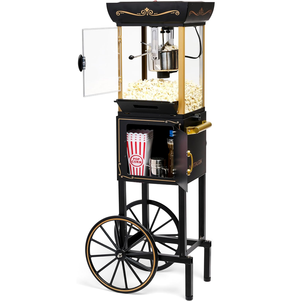 Carro De Cotufas Nostalgia Professional 10 Tazas Compartimento De Almacenamiento Con Acc Negro