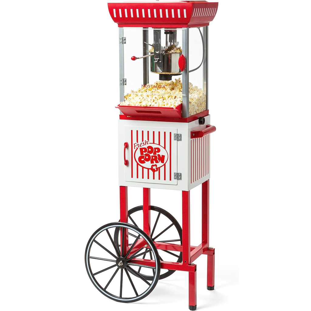 Carro De Cotufas Nostalgia Professional 10 Tazas Compartimento De Almacenamiento Con Acc Blanco Y Rojo