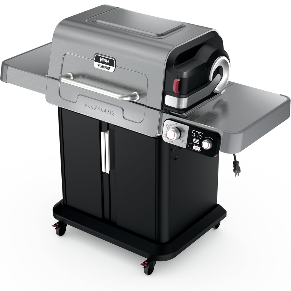 Parrillera A Gas Y Sistema De Cocina Ninja FlexFlame 5 En 1 Con Tecnologia CyclonicHeat-iQ Y Woodfire Acero