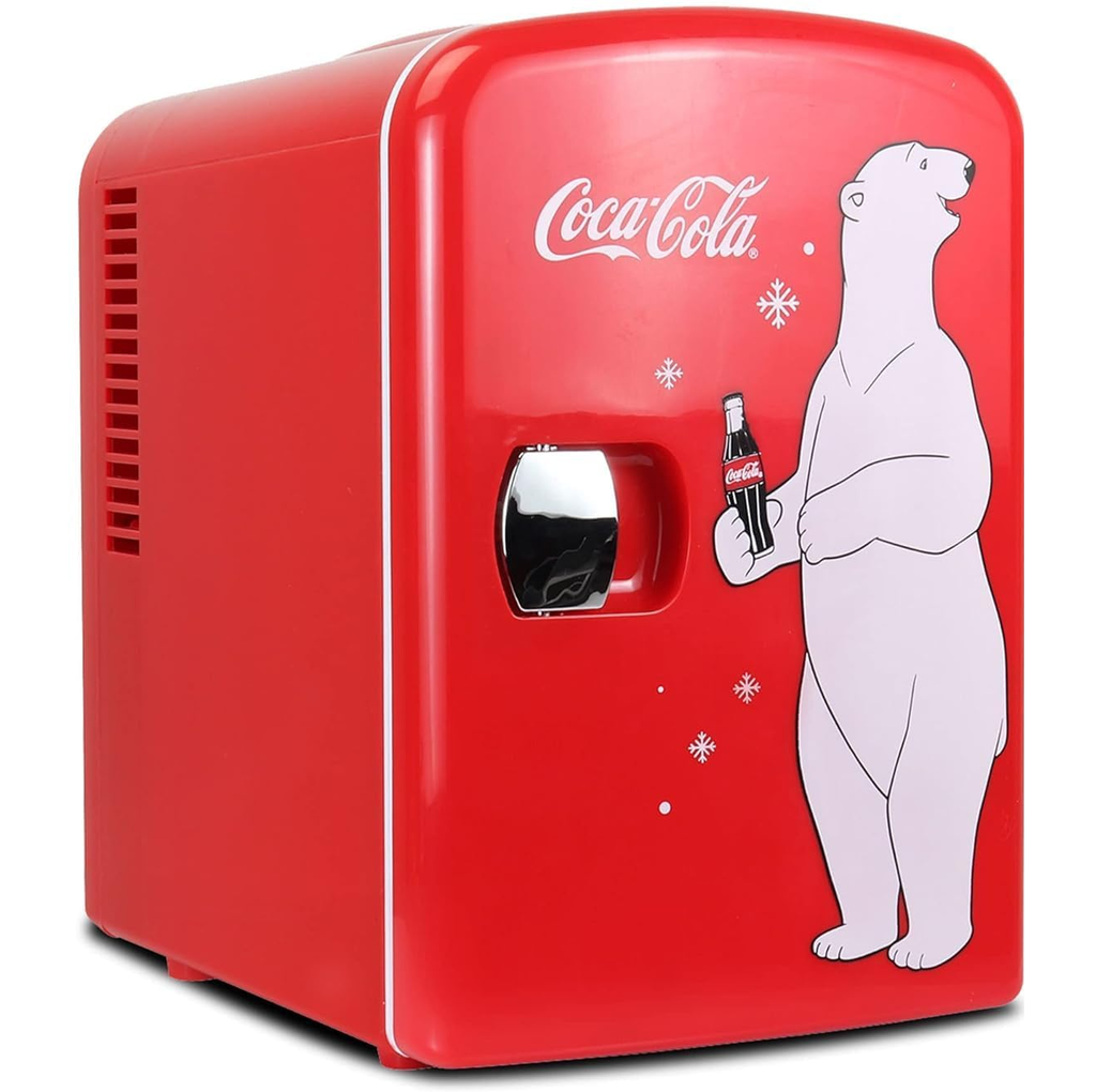 Mini Nevera CocaCola Portatil 4 Lts 6 Latas Grafico De Oso Con Funcion Enfriador Y Calentador 12V 110V Rojo