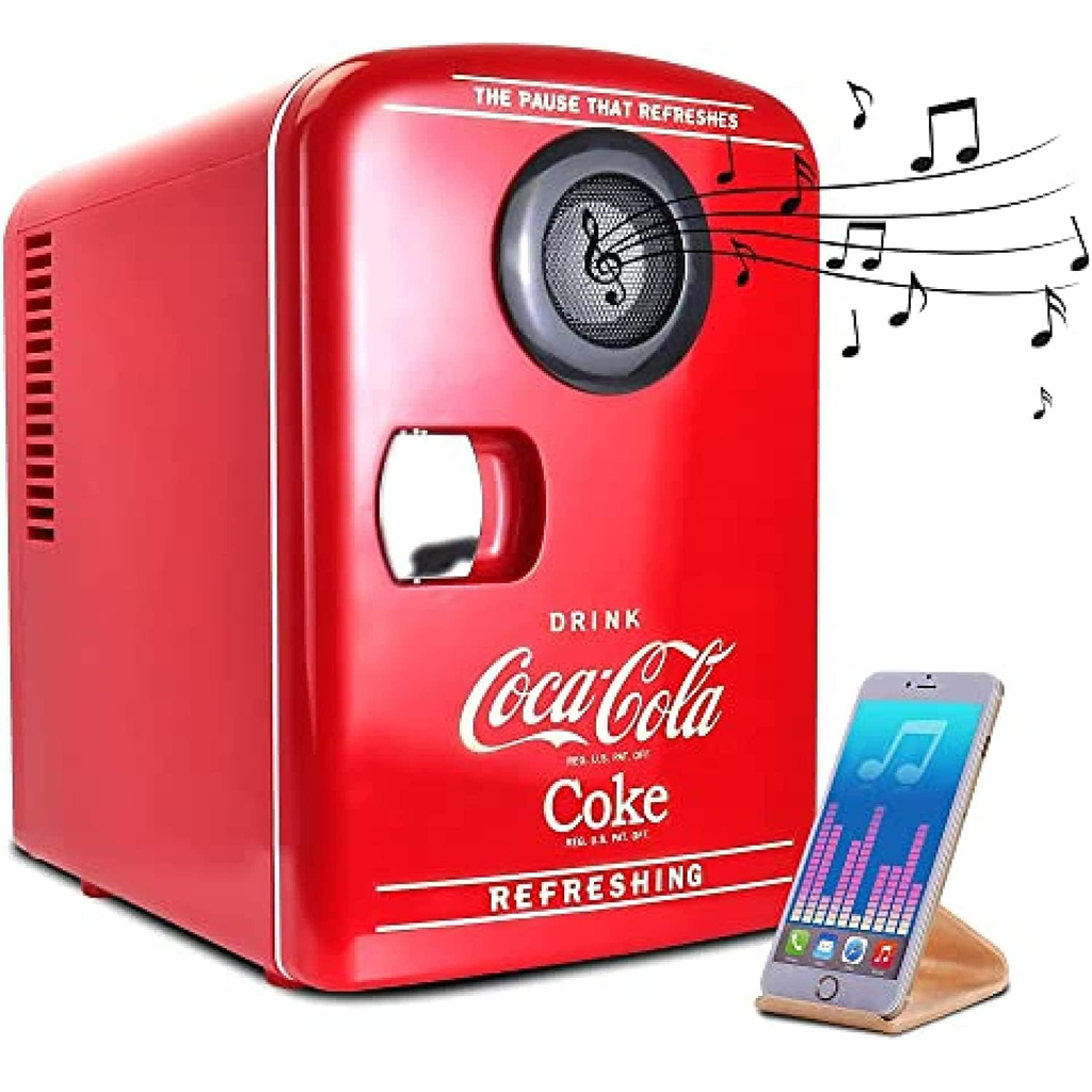 Mini Nevera CocaCola Portatil 4 Lts 6 Latas Con Altavoz Bluetooth Funcion Enfriador Y Calentador 12V 110V Rojo