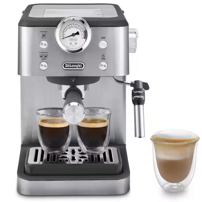 Cafetera Expreso Delonghi Classic 15 Bares Tecnologia Thermoblock Espumador Ajustable Plateado Y Negro