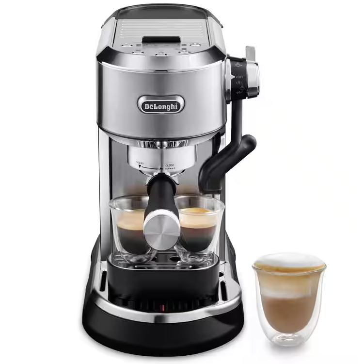 Cafetera Expreso Delonghi Dedica Maestro Plus Con Auto LatteArt Espumador Ajustable Acero Y Negro