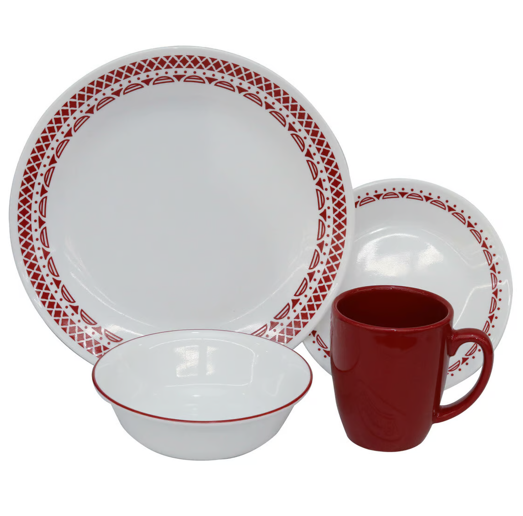 Juego De Vajilla Corelle 16 Pzas Cordoba De Vitrelle Blanco Y Rojo