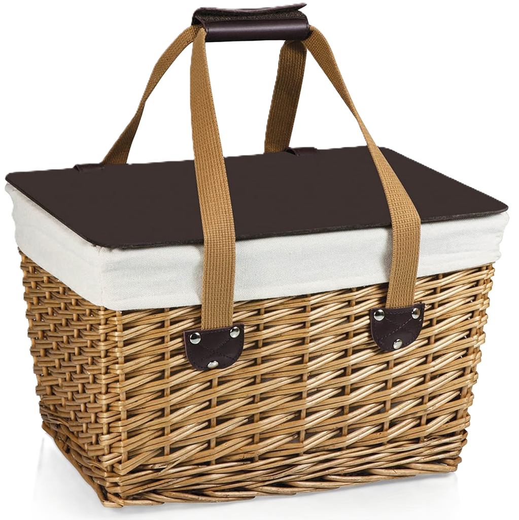 Canasta Picnic Time Clasica Tapa Extraible Tejido De Mimbre Con Asas 42X29X25 Cm Beige Y Marron
