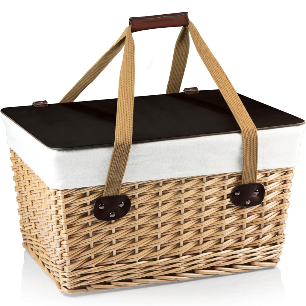 Canasta Picnic Time Clasica Tapa Extraible Tejido De Mimbre Con Asas 48X35X28 Cm Beige Y Marron