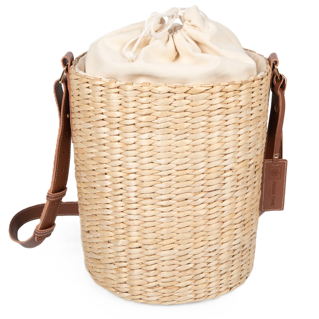Bolsa Termica Picnic Time Palermo Tejido De Junco Con Correa De Cuero Beige Y Marron