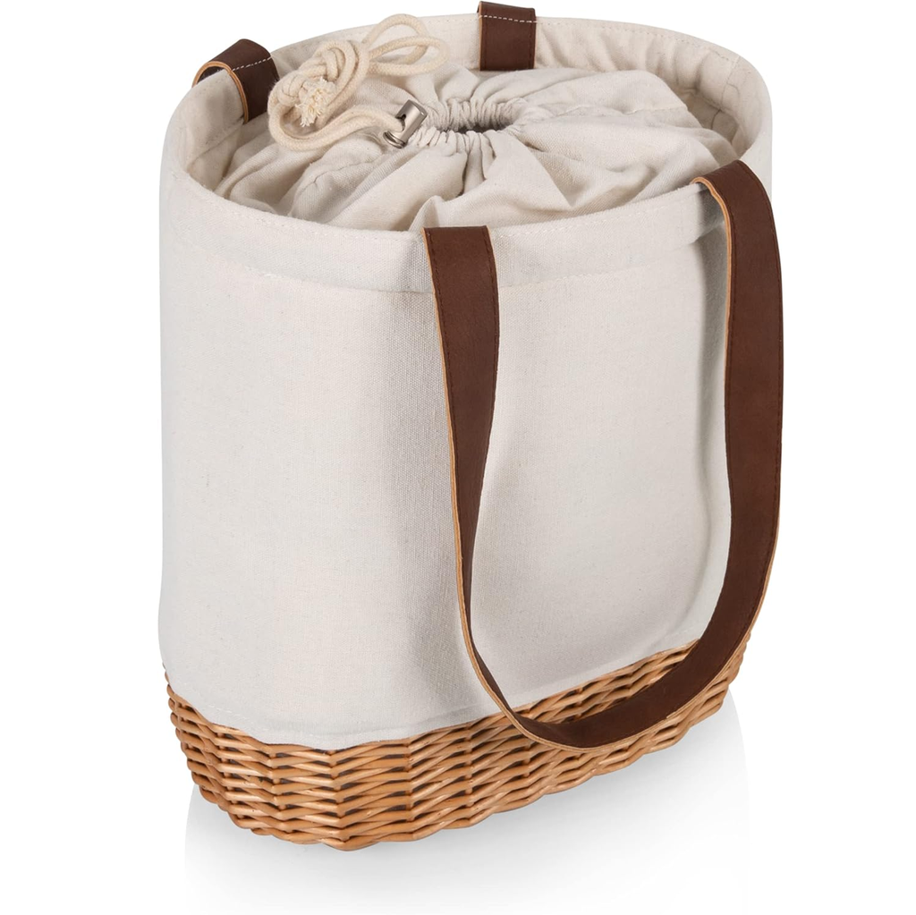 Bolsa Termica Picnic Time De Lona Y Tejido De Mimbre Beige Y Marron