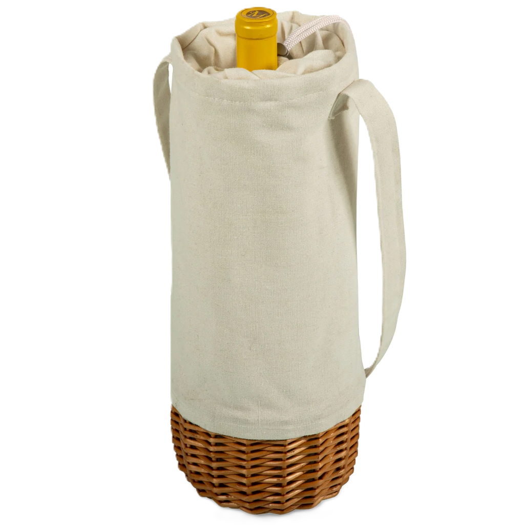 Bolsa Termica Para Botellas De Vino Picnic Time De Lona Y Tejido De Mimbre Beige Y Marron