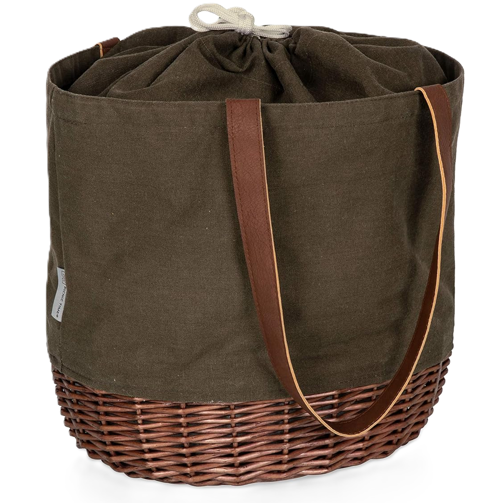 Bolso De Playa Picnic Time De Lona Y Tejido De Mimbre 37X29X34 Cm Maron
