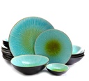 Juego De Vajilla Gibson Elite 16 Pzas Shangri La Court De Gres Turquesa Y Negro