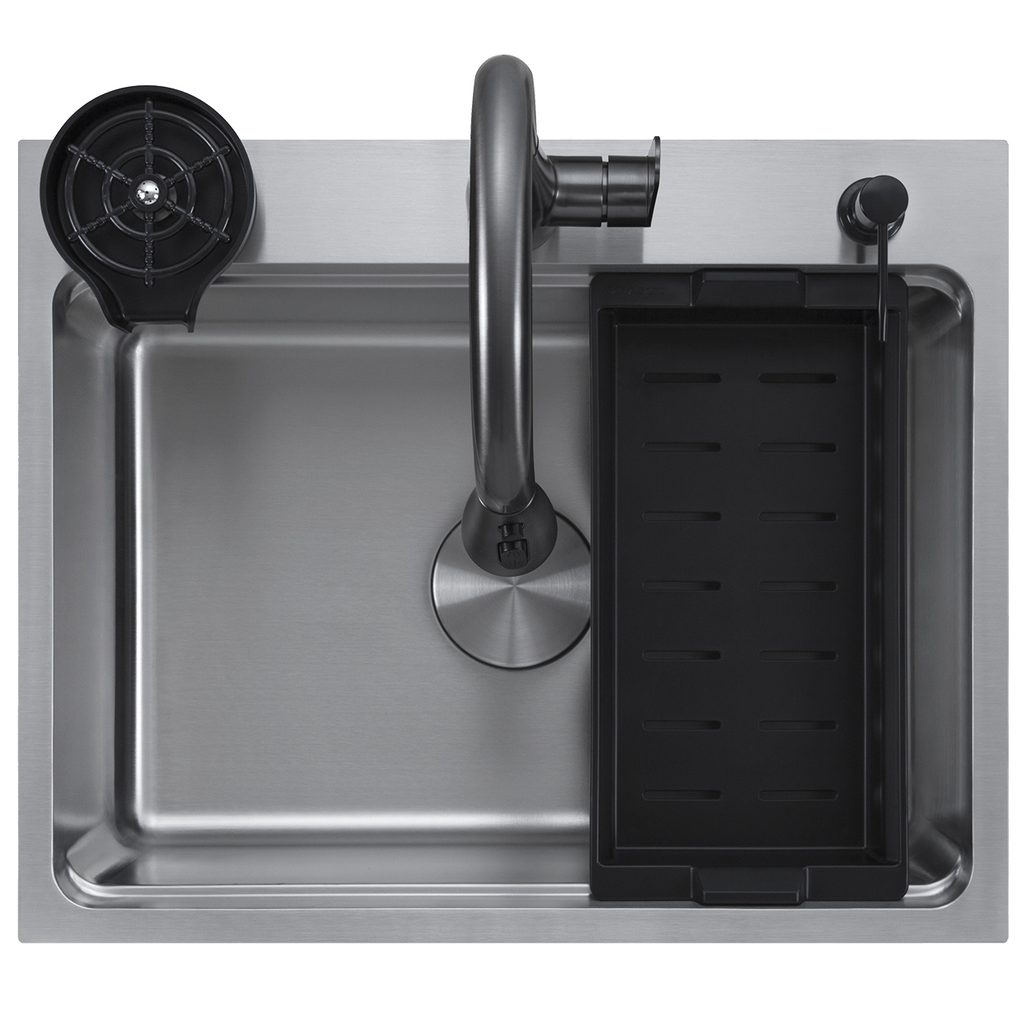 Fregadero Y Griferia Gasco 61 Cm Con Escurridor Enjuagador De Vaso Dispensador De Jabon Acero Negro