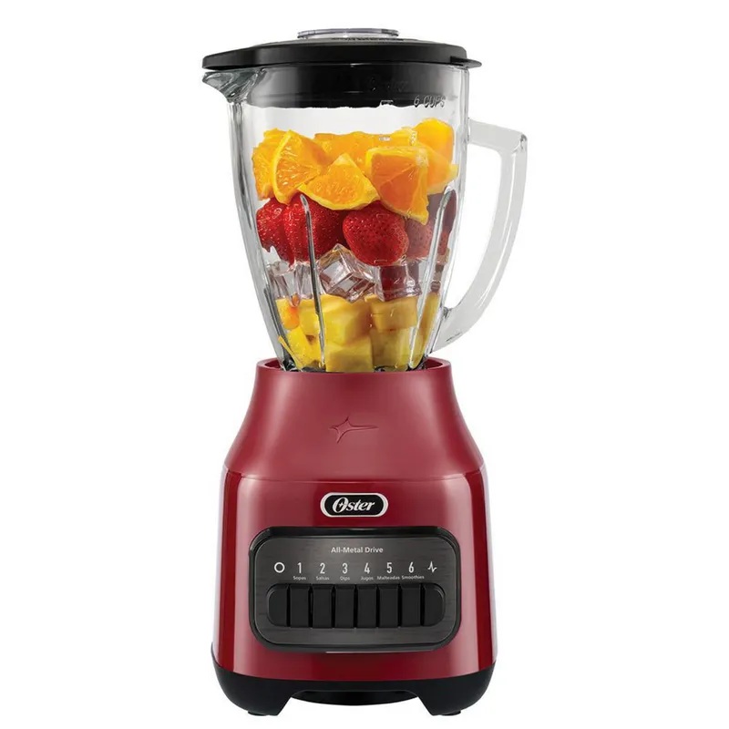 Licuadora Oster 1.5 Lts 6 Vel Funcion Pulso Vaso De Vidrio 800W Rojo