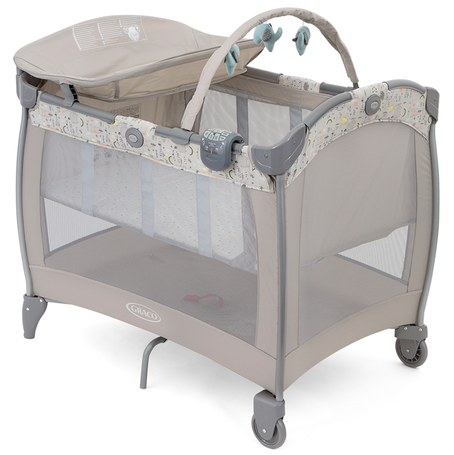 Corral Graco Pack N Play Plegable Con Moises Extraible Cambiador De Pañales Patas Y Ruedas Gris Y Beige