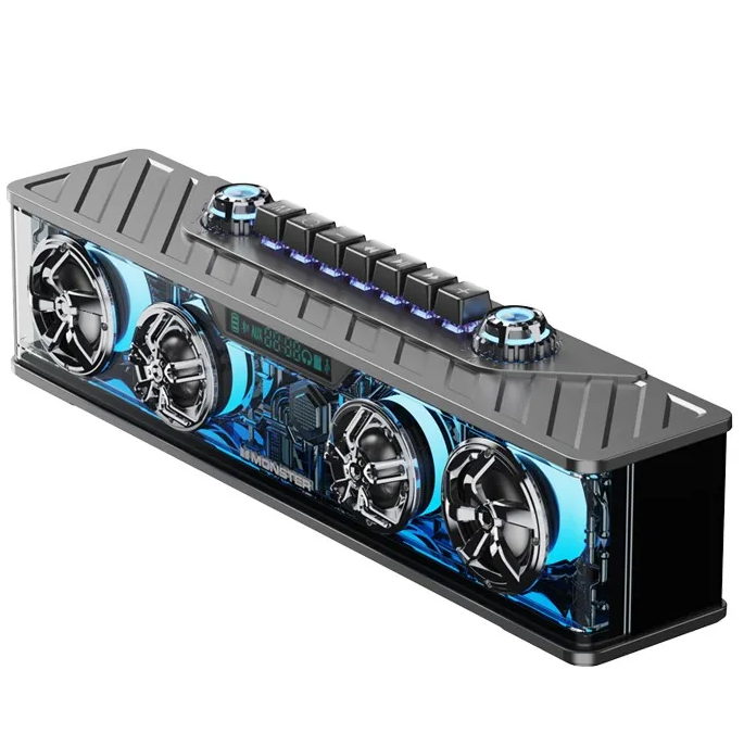 Corneta Monster Portatil Recargable Con Bluetooth Audio 360º Iluminacion Ritmica Negro