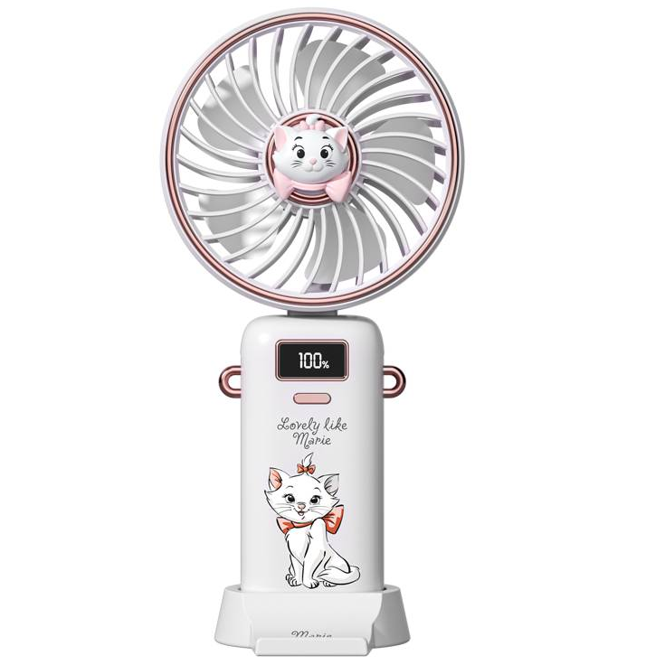 Ventilador Portatil De Mano Disney Marie 9X4X18 Cm Con Base Blanco