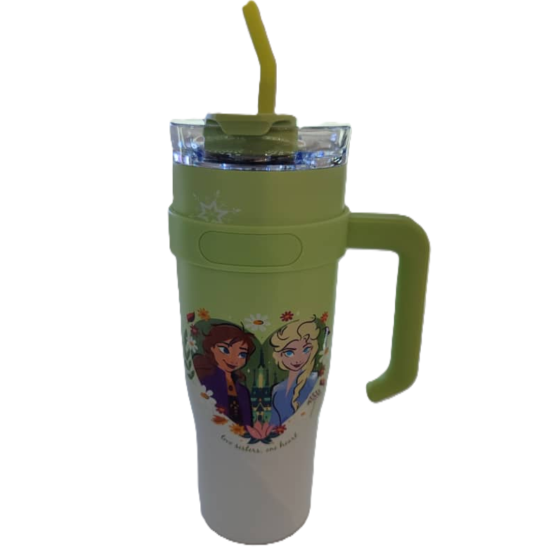 Termo Disney Frozen Con Asa Y Pitillo 1.2 Lts Verde