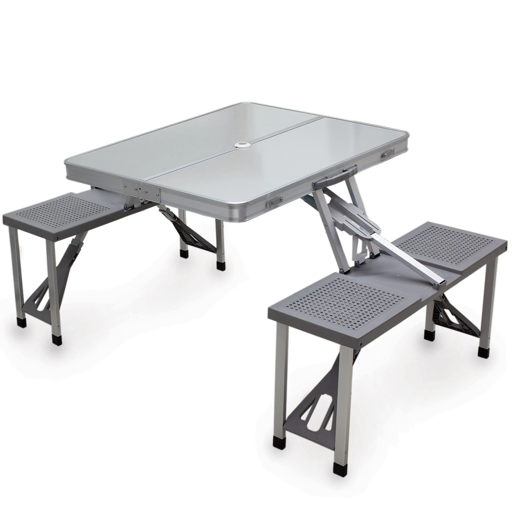 Mesa Plegable Oniva Portatil 90 Cm De Aluminio Con Asientos Gris 