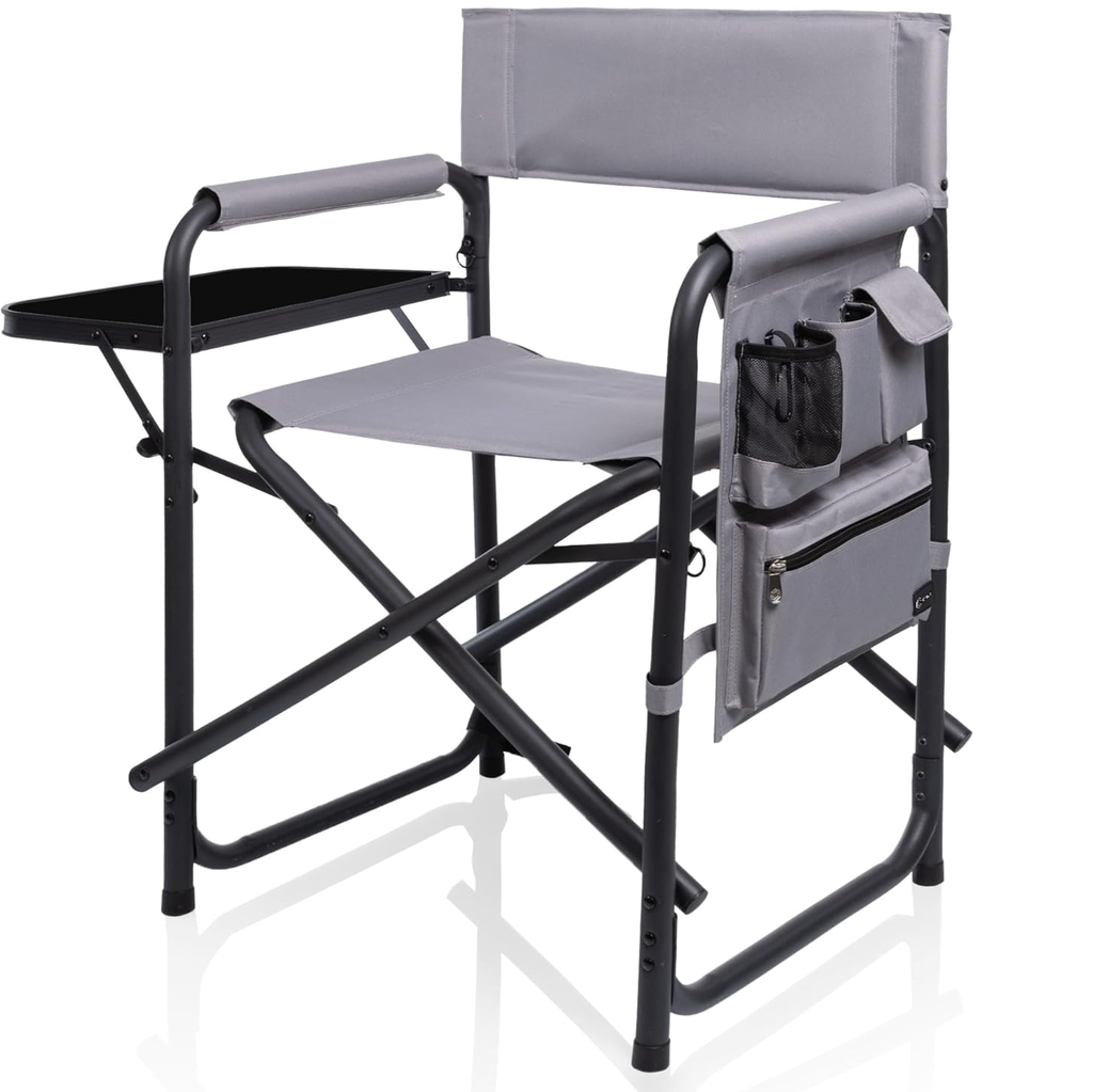 Silla De Camping Oniva Portatil Plegable Con Mesa Auxiliar Abatible Y Bolsillos Gris