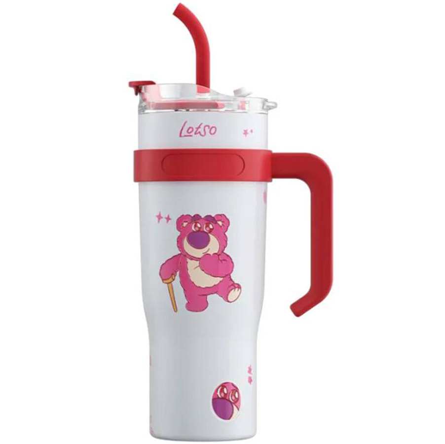 Termo Disney Lotso Con Asa Y Pitillo 1.2 Lts Blanco Y Rojo