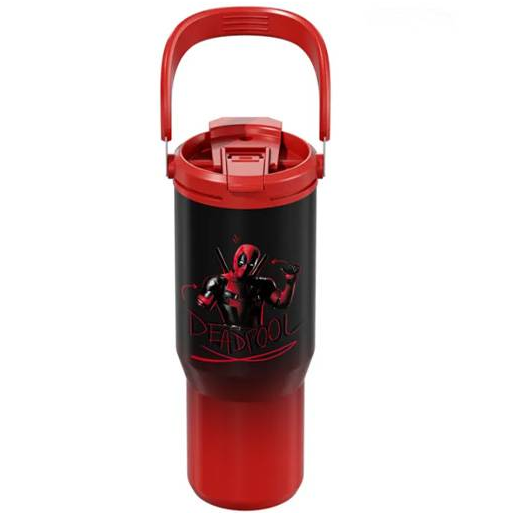 Termo Marvel Deadpool Con Asa 890 Ml Negro y Rojo